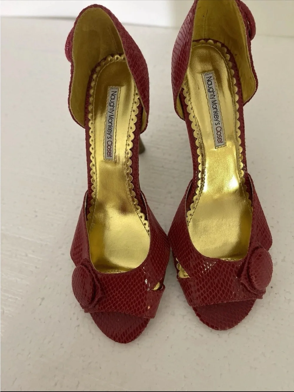 NEW Naughty Monkey Pink Leather D’Orsay Style Snake Embossed High Heels size 8